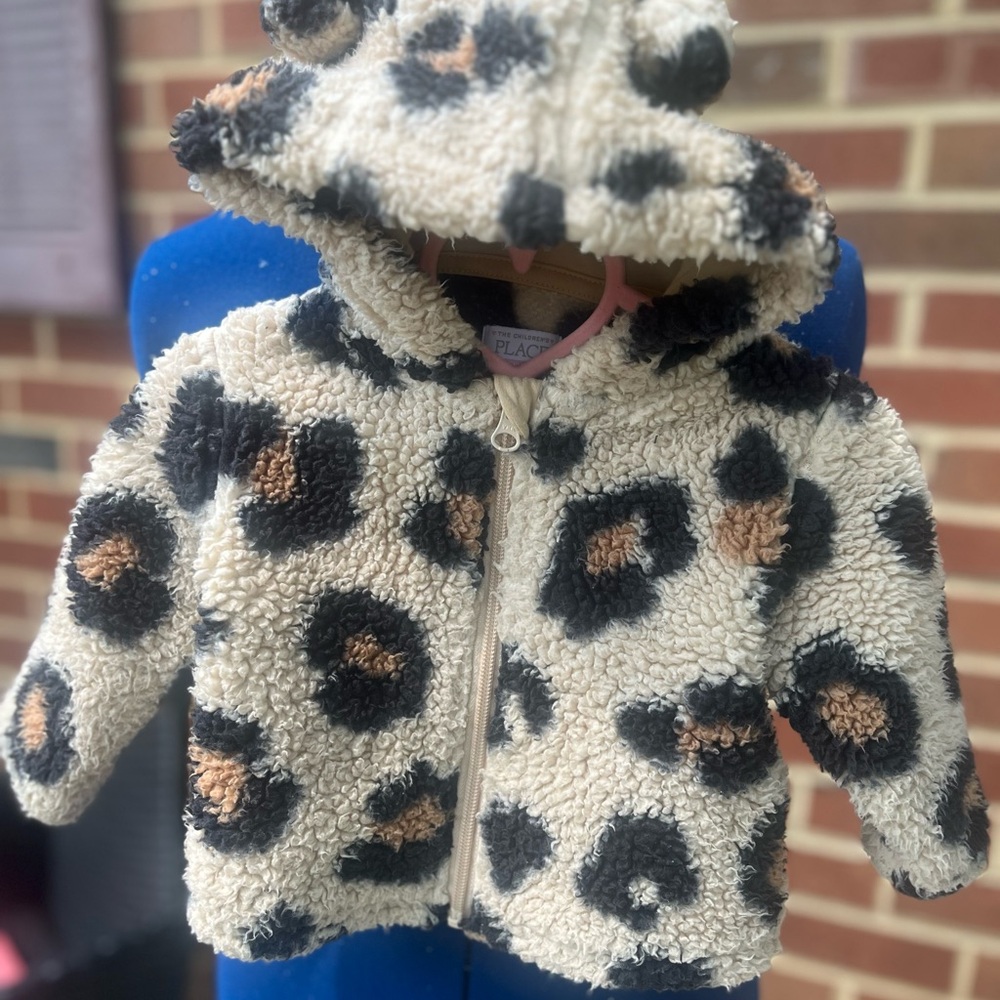 The Children's Place Cream Leopard Sherpa Hooded Puffer Jacket